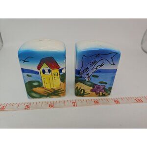 Ceramic Salt & Pepper Shakers 'Galveston Island' Dolphins Souvenir-Hand Painted